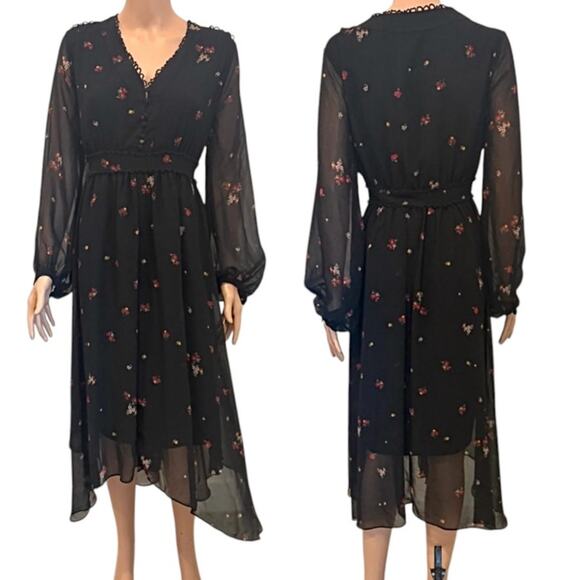 Who What Wear large floral Ditzy Bouquet sheer midi dress D4 2544 - Picture 1 of 15